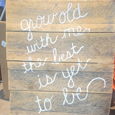 Rustic Wood Square Wall Sign Plaque ''Grow Old With Me, The Best Is Yet To Be''