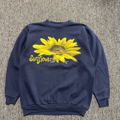 Vintage 90s RARE Navy Blue Sunflower Casual Pullover Granny Sweater Sz XL