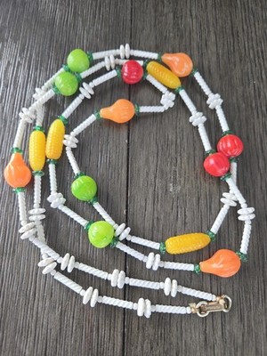 vintage vegetable fruit salad plastic necklace beads hong kong corn onion tomato