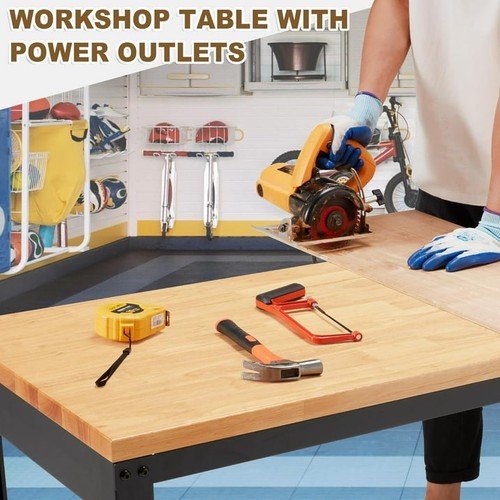 HARIPUL 48" ADJUSTABLE WORKBENCH WITH POWER OUTLETS, 2000 LBS - BURLYWOOD