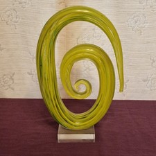 Handmade Art Glass Swirling Sculpture Clear and Green Clear Glass base