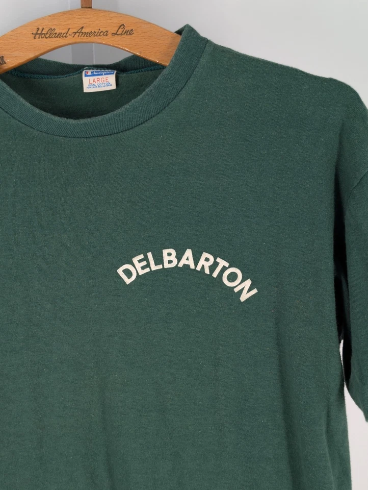 Champion Vintage 80s 5050 Delbarton NJ Ivy League Felt Logo T Shirt USA 38 Fade - Image 4 of 4