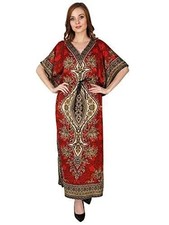Kaftan Maxi Dress Long Size Loose Casual Boho Womens Caftan Kimono Sleeves Red