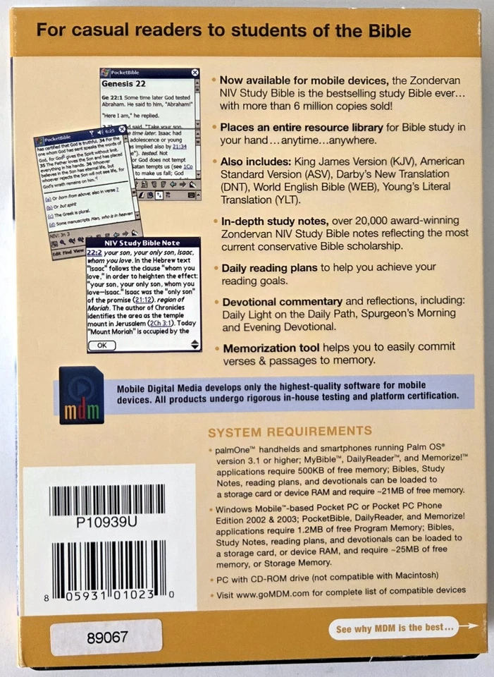 ZONDERVAN NIV Study Bible for Palm OS Based Handhelds - Image 2 of 4
