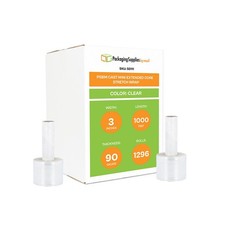 1296 Rolls, 3" x 1000 Ft 90 Ga Cast Stretch Wrap with Extended Core and Handle