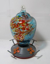 Vintage Blown Glass Hanging Colorful Hummingbird Feeder