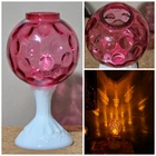 Fenton Cranberry Coin Dot Pedestal Glass Ivy Ball/Bubble Fairy Lamp Red9”