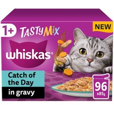 96 x 85g Whiskas 1+ Catch of the Day Adult Wet Cat Food Pouches in Gravy 4.61 per kilo
