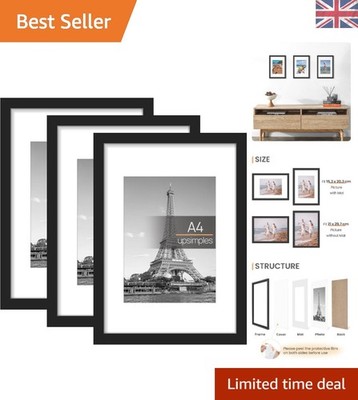 Elegante Bilderrahmen 3er Pack A4 schwarz - Wandbehang & Wechselpassepartout