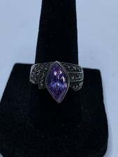 Sterling Silver Marcasite  Purple Quartz Size 6.5 Ring 6.6g