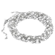 2m/6.6 Feet Stainless Steel Cable Chain, Silver Link Chain Enamel Beads, White