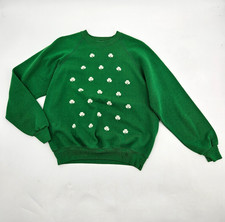 Vintage Shamrock Crewneck Sweatshirt Size XL Made in USA Green Bassett Walker BW