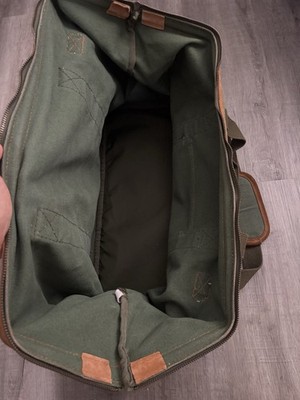 EDDIE BAUER Luggage Duffel Bag Green Canvas Carry On Leather 90s