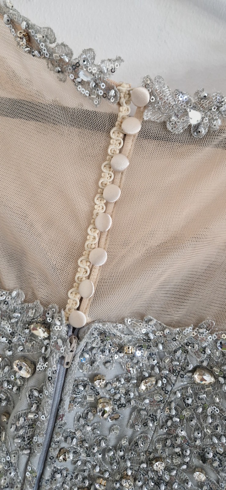 Pia Michi beaded crop top size 42 silver brand new button back sheer panels 