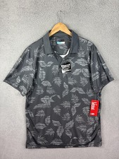 PGA Tour Pro Series Polo Shirt Mens Large Gray Tropical Leaf Golf Stretch Print