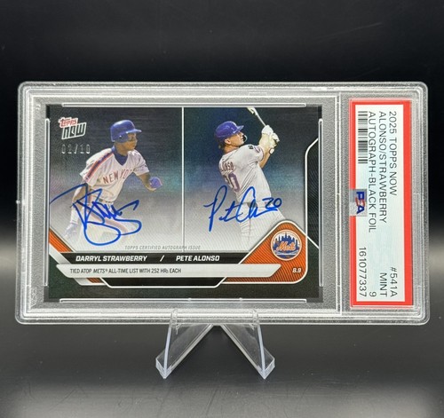 2025 Topps Now Pete Alonso/Darryl Strawberry Black Dual Auto /10 PSA 9 Mets 541A