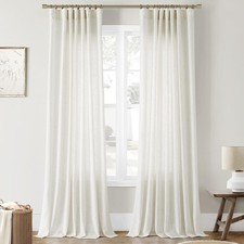 Natural Linen Cream Sheer Curtains 84 Inches Long for Living Room Bedroom Hoo...