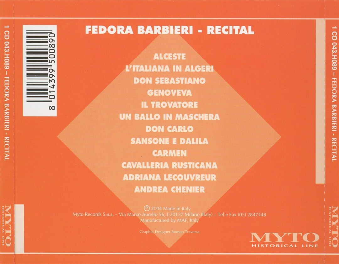 FEDORA BARBIERI RECITAL NEW CD-image