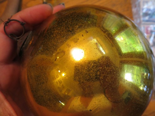 Large Antique 19th century Mercury Glass Kugel Christmas Ornament Gold 4.5" - Picture 6 of 7