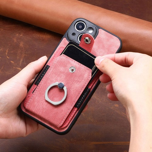 Per iPhone 14 Pro Max Plus lussuosa custodia posteriore con anello retrò in pelle - Foto 6 di 27