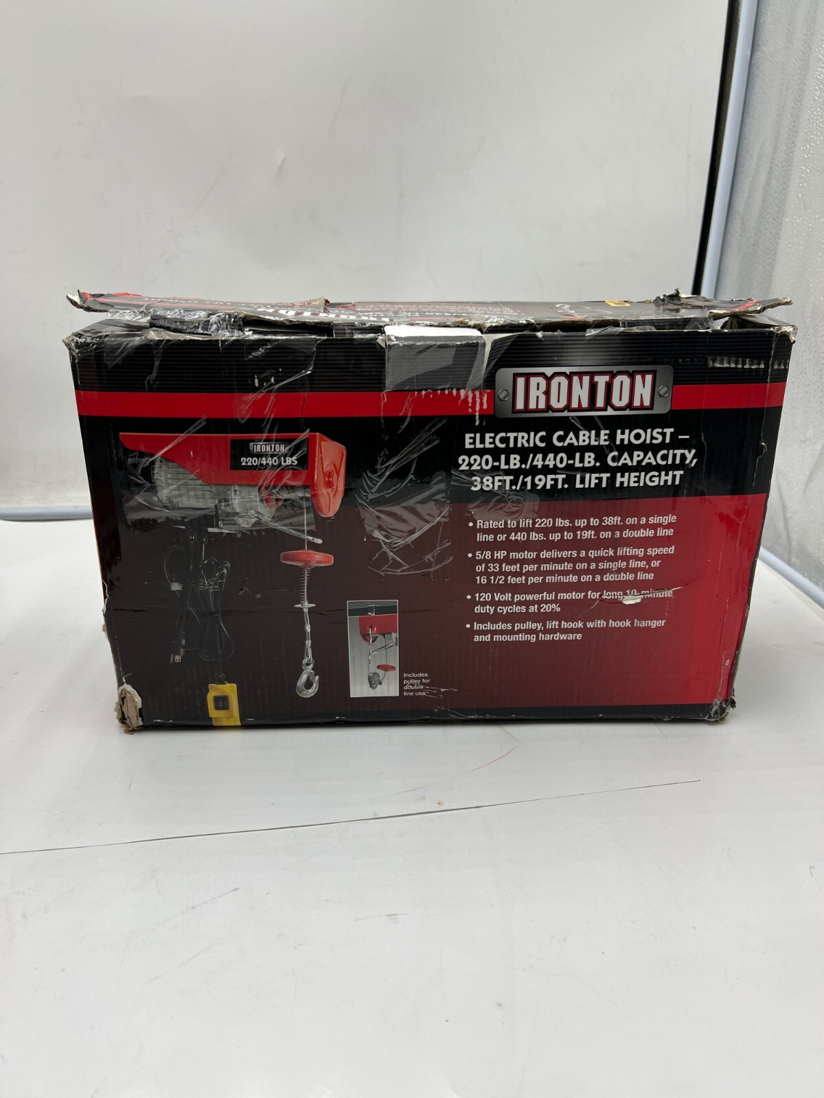 Ironton Electric Cable Hoist Item 4584189, AC 120V/60Hz, AMPs 4.1A, 5