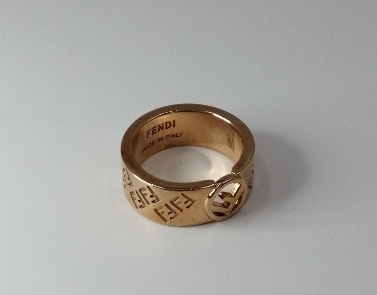 FENDI Ring Gold 8AG796 A6FF FF Logo Ring Size 13.5 Used from Japan