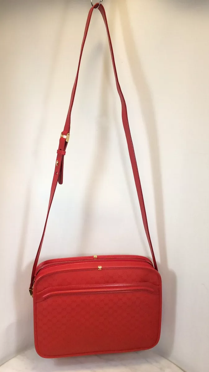 Genuine Vintage GUCCI Red Coated Logo Leather Crossbody Bag Rare Italy