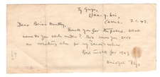 Keidrych Rhys Signed Note 1843 / Autographed Welsh Poet & Editor