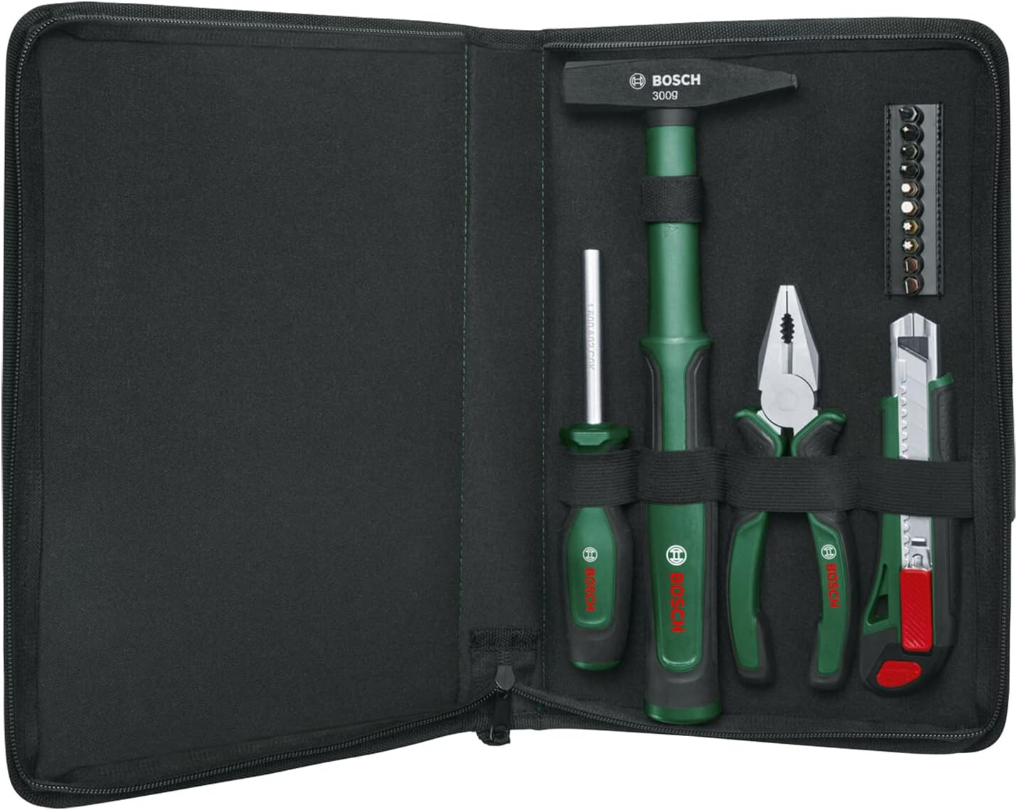 Bosch Handwerkzeug-Set 14tlg. Kombizange Cuttermesser Hammer 