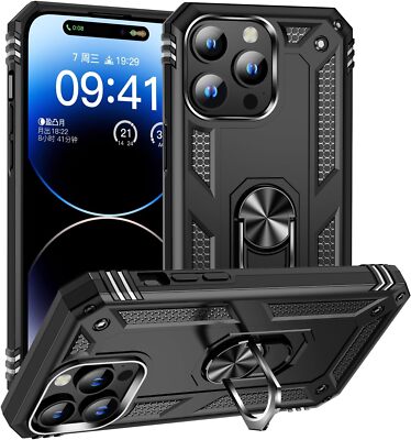 For iPhone 15 14 13 Pro Max Plus Ring Stand Case Shockproof Cover Kickstand