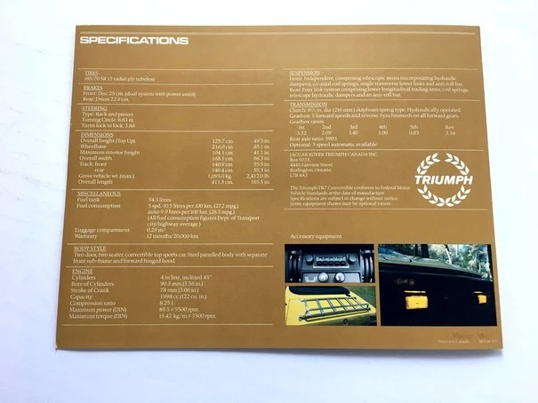 1980 Triumph TR7 Convertible Original Car Sales Brochure Folder Foto 3 de 3