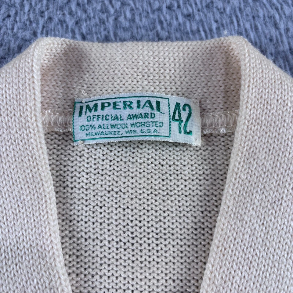 Cárdigan Suéter Vintage Años 50 Para Hombre 42 Beige Imperial Universitario Grunge Abuelo EE. UU. Foto 3 de 4