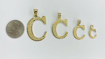 10K Solid Yellow Gold Diamond Cut Initial Letter A-Z Charm Pendant Necklace