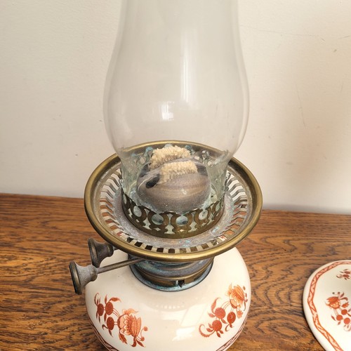Victorian Oil Lamp 2 Part Ceramic Russet Aesthetic Transfer Print Duplex Unique - Picture 10 of 11