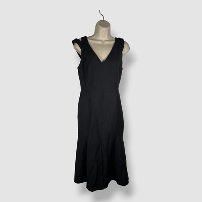 $1990 Akris Women Black V-Neck back Zip Sleeveless Dress Size 6