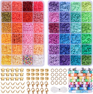 QUEFE 4800pcs Clay Beads for Bracelet Making Kit 48 Colors Flat Round Polymer Cl