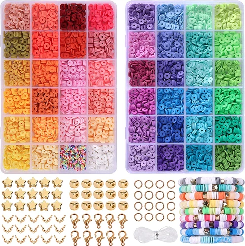 QUEFE 4800pcs Clay Beads for Bracelet Making Kit 48 Colors Flat Round Polymer Cl