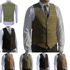 Men Plaid Waistcoat Tweed Vest Windowpane Wedding Vintage Wool Herringbone Groom