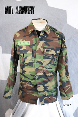 #ad KOREAN ROK MILITARY WOODLAND COMBAT SHIRT W PATCHES SIZE XSMALL C $39.00