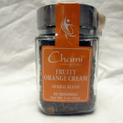 Chami Tea Fruity Orange Cream Herbal Blend Loose Tea 3 oz Glass Jar with Spoon