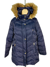 Womens Kenneth Cole Size Uk Medium M Navy Hooded Down Feather Puffer Coat Jacket