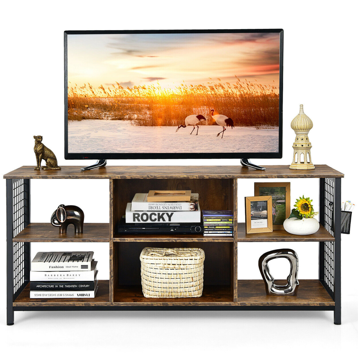 3-Tier Tv Stand For Tvs Up To 65 Entertainment Media Center W/Storage Basket