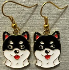 HUSKY FACE EARRINGS - Enamel with Gold Plated Ear Wires HUSKIES DOG DOGS