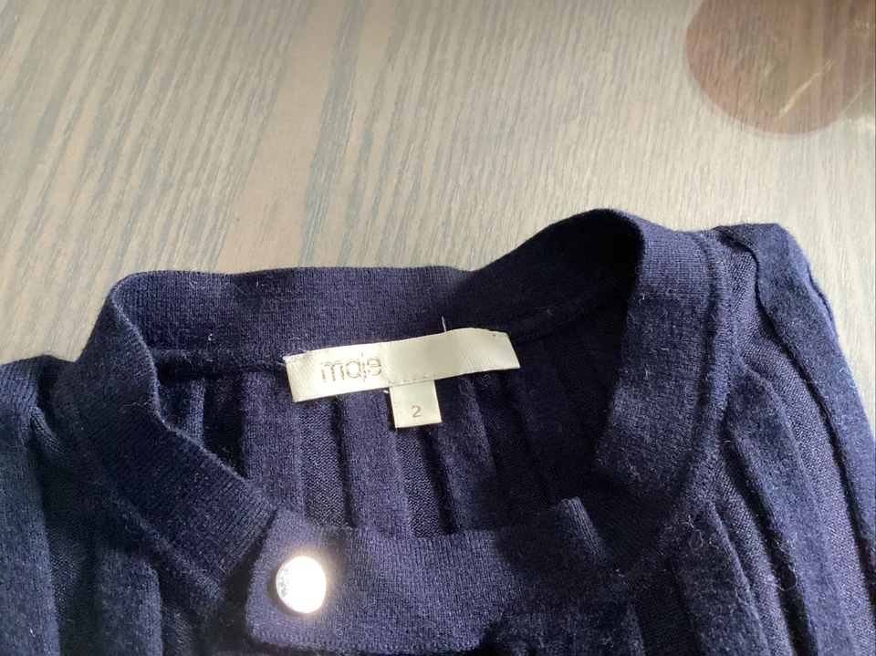 Pull zippé MAJE taille 38/40 bleu marine laine très bon état - Photo 3/4