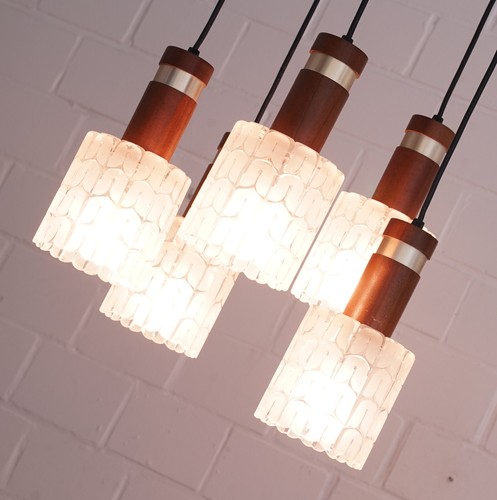 Eisglas Kaskadenlampe 5 flammig Kugellampe Pendel Leuchte Deckenlampe 1960er J.