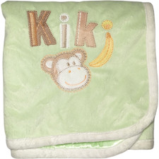 Blankets And  Beyond Green Baby Blanket Satin Backside Kiki Monkey HTF Lovey