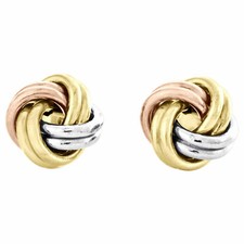 Boucles d'oreilles clous 9 mm en fil de nœud finition or 14 carats trois...