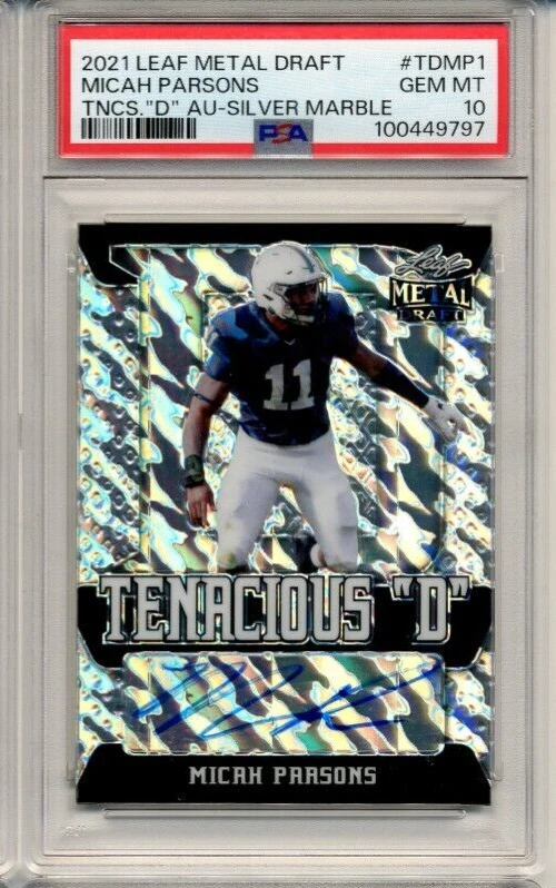 Micah Parsons Leaf Metal Draft Tenacious "D" Autographs #TDMP1 Silver Marble