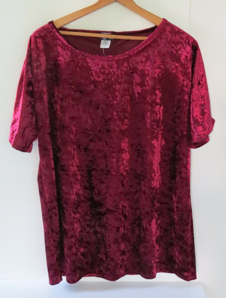 トップス n American City Wear Womens Size 3X Short Sleeve Top Burgundy Shiny