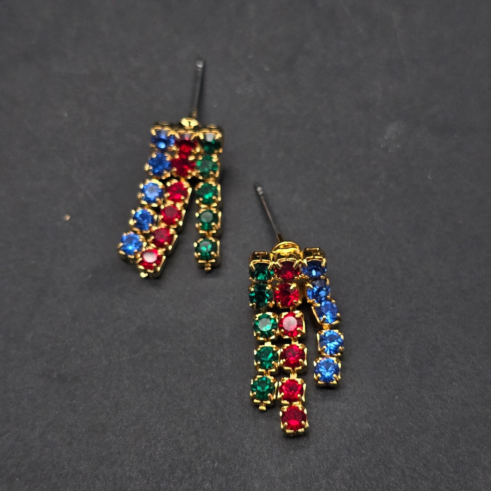 Multicolor Rhinestone Earrings Dangle Drop Pierce… - image 2